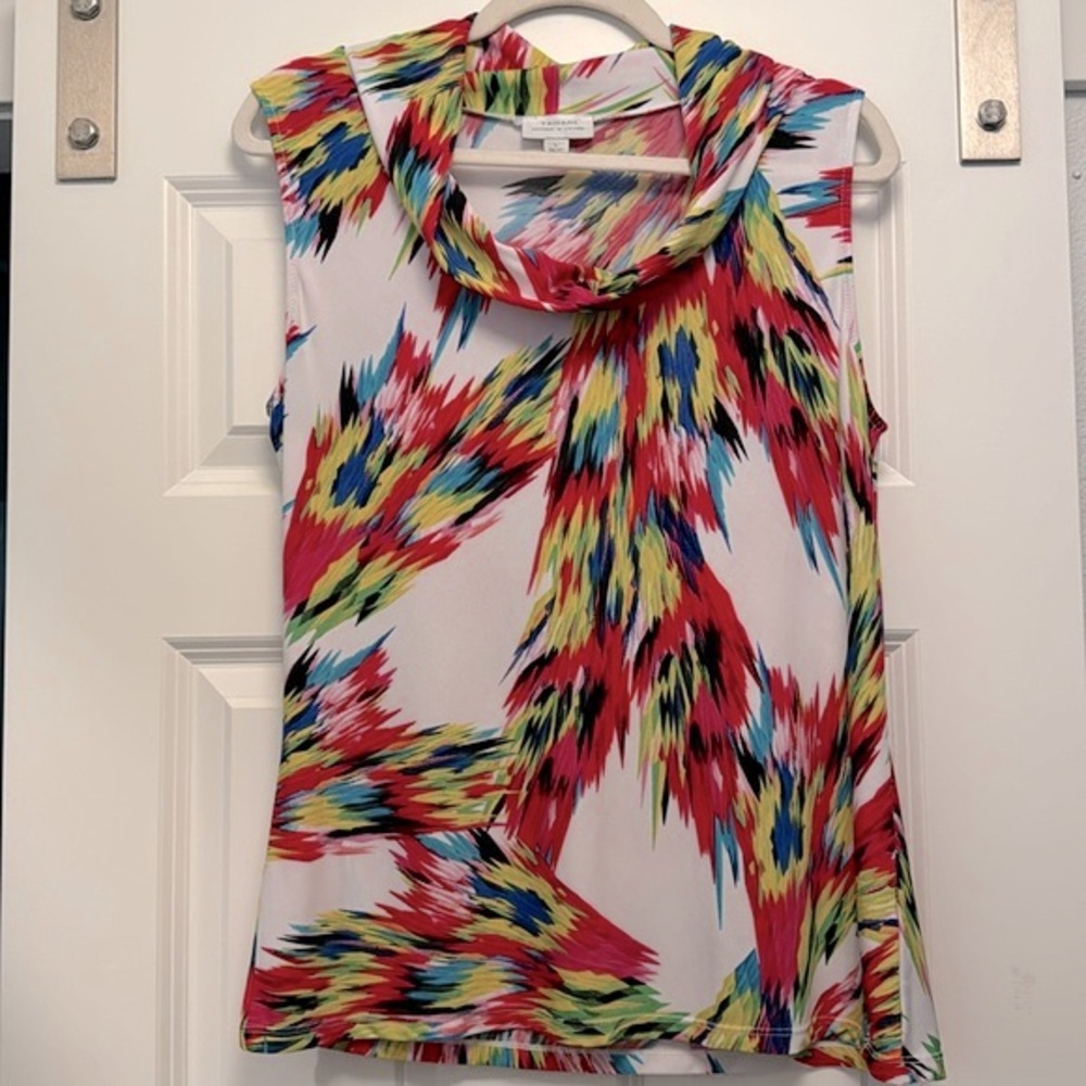 L Tahari Patterned Cowl-Collar Sleeveless Shell Tank